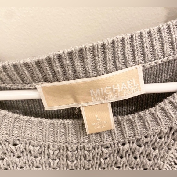 🔲MICHAEL Michael Kors Grey Cable Knit Cotton Blend Sweater (w/Shoulder Zippers - Picture 5 of 9